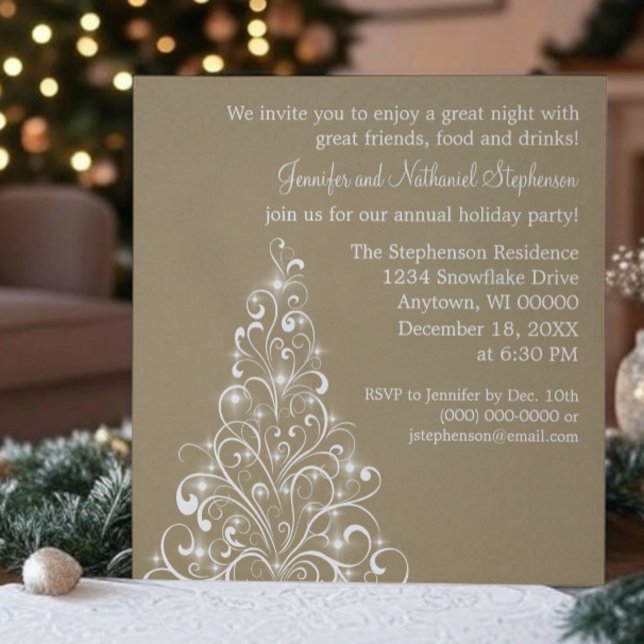 Convites Árvore de Feriados Sparkly Convidar, Latte (Latte Sparkly Holiday Tree Christmas Party Invitation)