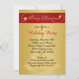 Convites Árvore de Férias Douradas Vermelhas