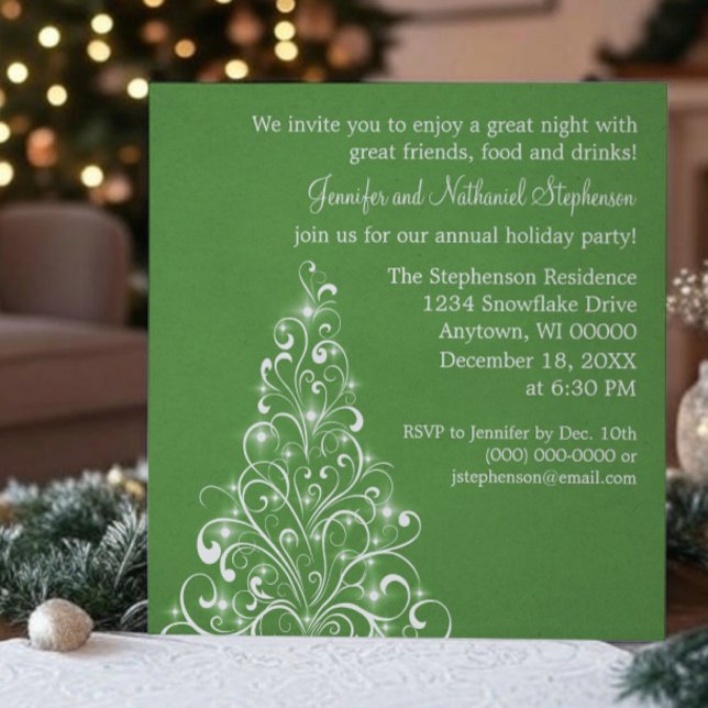 Convites Árvore de Férias Sparkly Convidar, Verde (Green Sparkly Holiday Tree Christmas Party Invitation)
