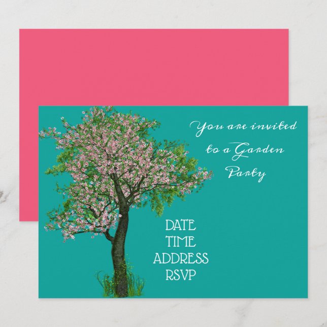Convites Árvore de flor de cerejeira festa no jardim (Frente/Verso)