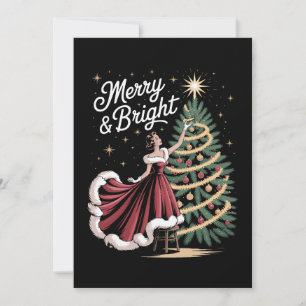 Convites Árvore De Natal Alegre E Brilhante Senhora Vintage