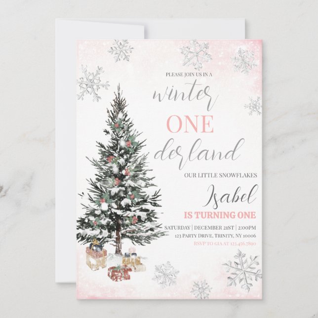 Convites Árvore de Natal Aniversário Winter Onderland (Frente)
