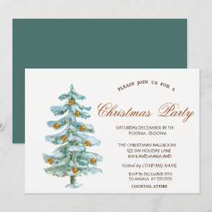 Convites Árvore de Natal aquarela, Bolas, Corporativo Verde