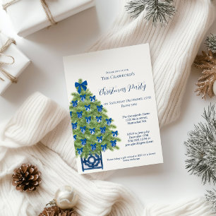 Convites Árvore de Natal Azul e Branco em Chinoiserie