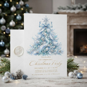 Convites Árvore de Natal azul e dourada elegante de Inverno