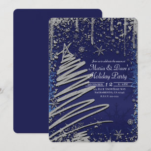Convites Árvore de Natal Azul e Prata de Inverno Festa de F