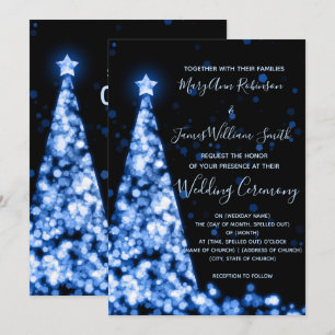Convites Árvore de Natal Azul Elegante Casamento de Férias