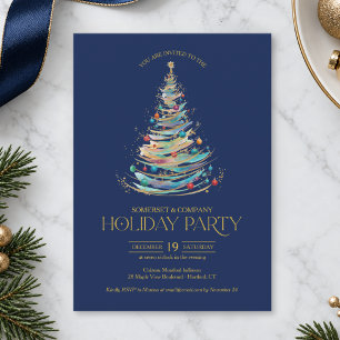 Convites Árvore de Natal Azul Marinho Festa de Fim de Ano C