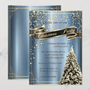Convites Árvore de Natal Azul Metálico Companhia Natal