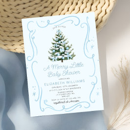 Convites Árvore de Natal Azul Um Alegre Churrinho de Bebê