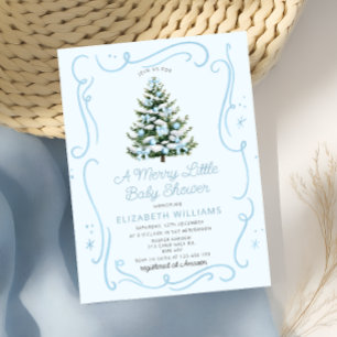 Convites Árvore de Natal Azul Um Alegre Churrinho de Bebê