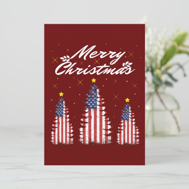 Convites Árvore de Natal Bandeira Americana  (Em pé/Frente)