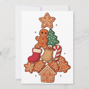 Convites Árvore de Natal Biscoito de Gengibre Estrela Sino