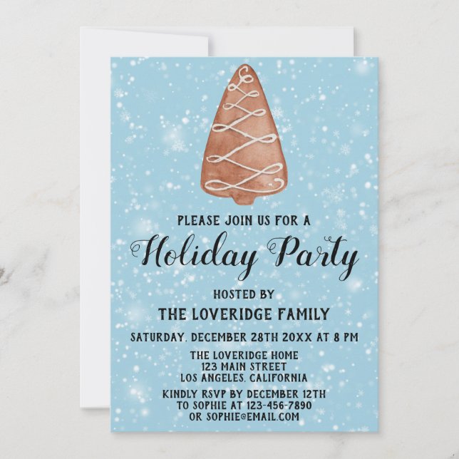 Convites Árvore de Natal Biscoito Festa de Fim de Ano Azul  (Frente)