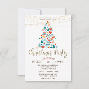 Convites Árvore de Natal, Bolas Coloridas, Festa de Natal d