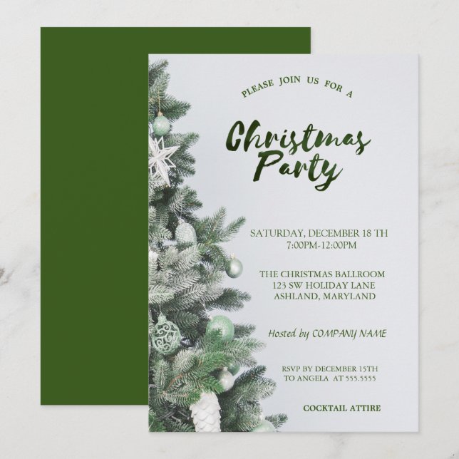 Convites Árvore de Natal, Bolas, Festa de Natal da Empresa  (Frente/Verso)