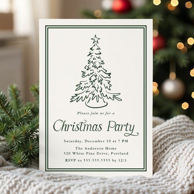 Convites Árvore de Natal Clássica de Festa com Borda Verde  (Criador carregado)