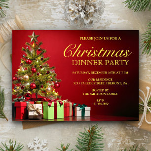 Convites Árvore de Natal Clássica Jantar de Festa de Fim