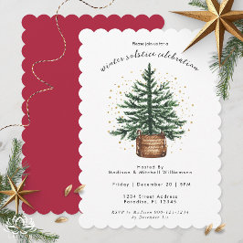 Convites Árvore de Natal com Aquarela Moderna Minimalista S