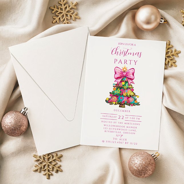 Convites Árvore de Natal com Laço Rosa Caprichoso (Criador carregado)