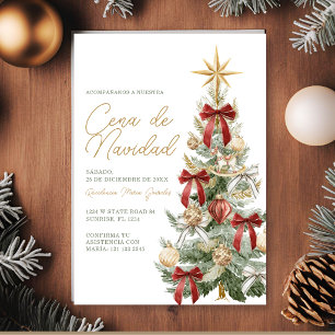 Convites Árvore de Natal com Laço Vermelho Jantar de Cena D