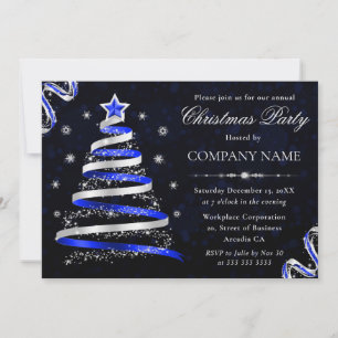 Convites Árvore de Natal Corporativa Fita Azul e Prata