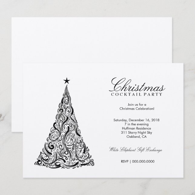 Convites Árvore de Natal | de 311 Swirly SilverMetallic (Frente/Verso)