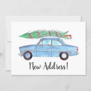 Convites Árvore de Natal de Carro Azul de Novo Endereço