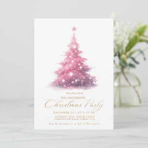Convites Árvore de Natal de Inverno em Rosa Dourado Elegant