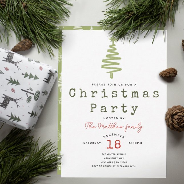 Convites Árvore de Natal de Máquina Verde Moderna Minimalis (Criador carregado)