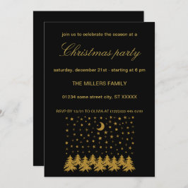 Convites Árvore de Natal de ouro faísca, lua, estrelas em p