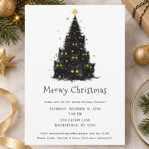Convites Árvore de Natal do Gato Preto Divertido Meowy