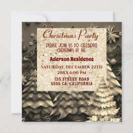 Convites Árvore de Natal do Ouro 3d| Festa de Natal Ouro