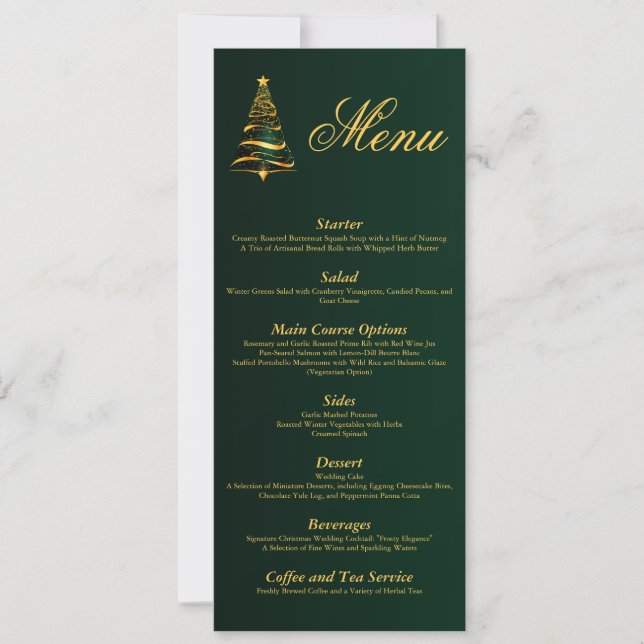Convites Árvore de Natal Dourada Chic e Elegante Cardápio d (Frente)