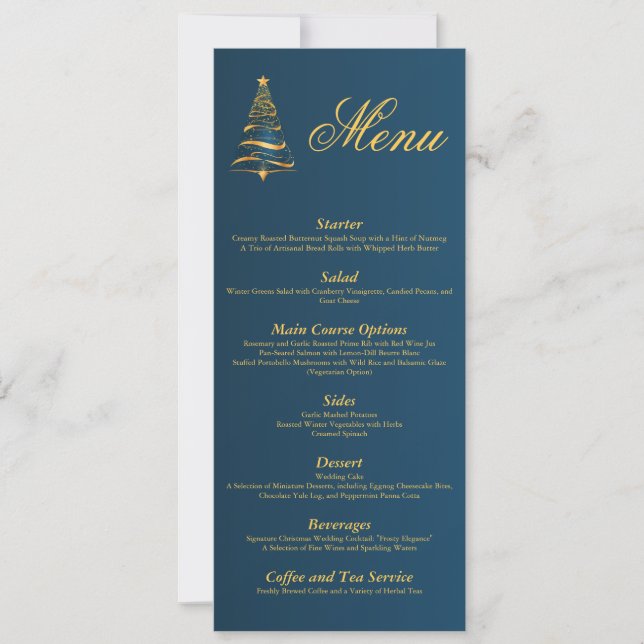 Convites Árvore de Natal Dourada Chic e Elegante Menu de Ca (Frente)