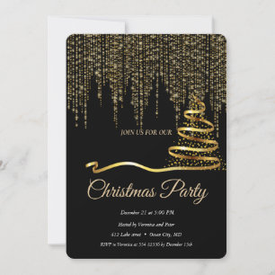 Convites Árvore de Natal Dourada e Elegante