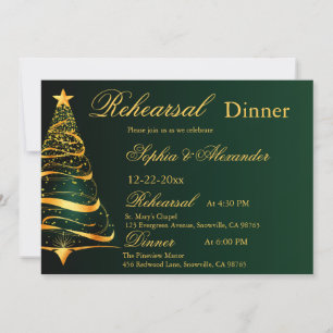 Convites Árvore de Natal dourada elegante ensaio de casamen