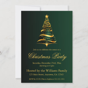 Convites Árvore de Natal Dourada Minimalista Elegante