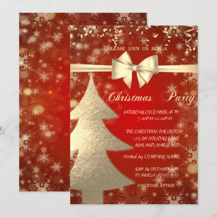 Convites Árvore de Natal Dourada,Vermelho,Convite para Fest