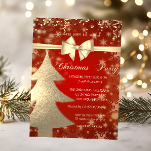 Convites Árvore de Natal Dourada,Vermelho,Convite para Fest
