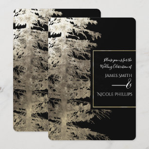 Convites Árvore de Natal Dourado e Preto Glam Floresta Rúst