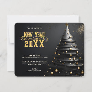 Convites Árvore de Natal e Enfeites Dourados Ano Novo Moder