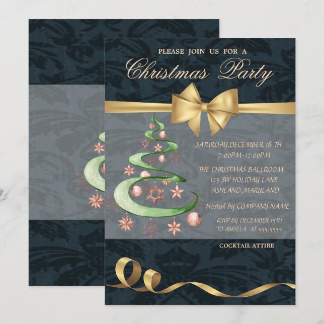 Convites Árvore de Natal Elegant Stars, Bolas, Laço, Natal  (Frente/Verso)