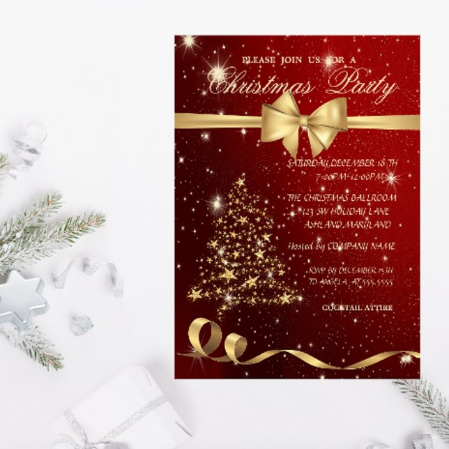 Convites Árvore de Natal Elegante, Arco, Vermelho, Festa de (Criador carregado)