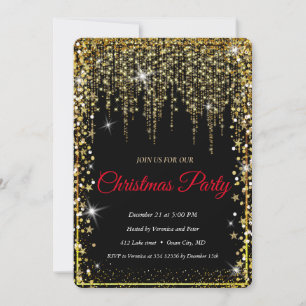 Convites Árvore de Natal Elegante Black - Dourada Sparkle
