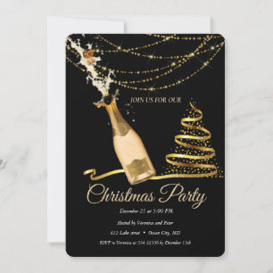 Convites Árvore de Natal Elegante de Champagne Preta