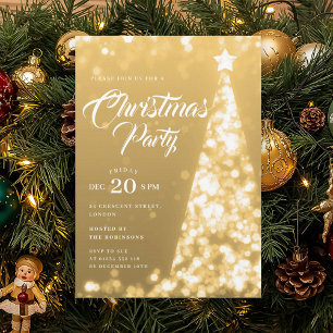 Convites Árvore de Natal Elegante de Ouro Festa de Natal