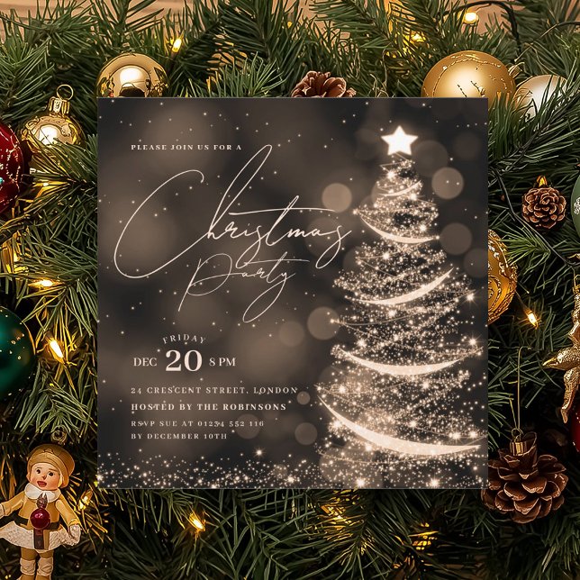 Convites ÁRVORE DE NATAL ELEGANTE DE OURO Festa de Natal de (ELEGANT Gold Winter Christmas Tree Party Invitation)