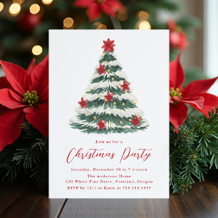 Convites Árvore de Natal Elegante de Poinsettia Festa de Fi