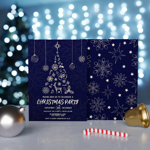 Convites Árvore de Natal Elegante e Azul Escuro Simples e D